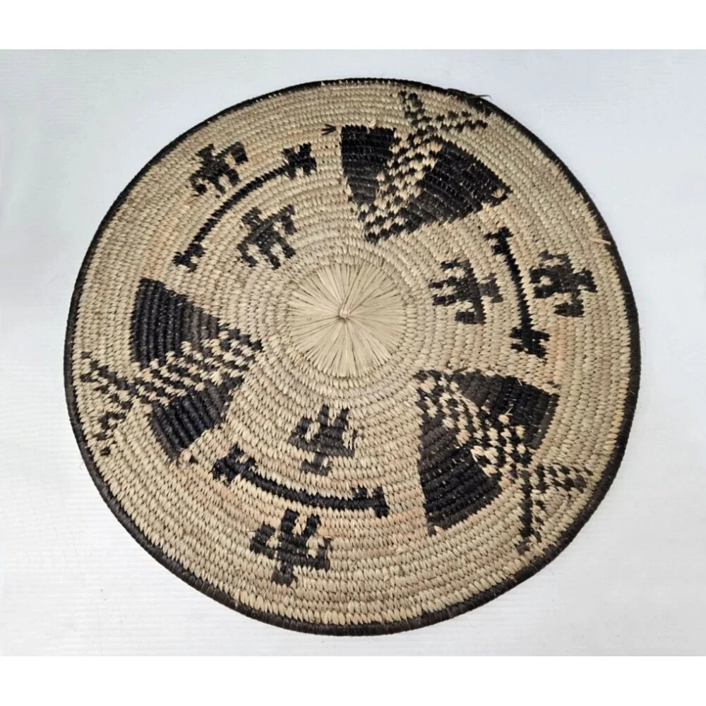 Handwoven Coil Flat Plate Basket Southwestern Native American Style Art 14.5